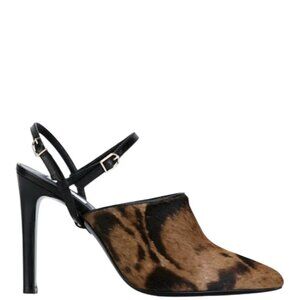 New Max Mara Leopard Haircalf Animal Print Slingback Ankle Strap Pumps Heels 7